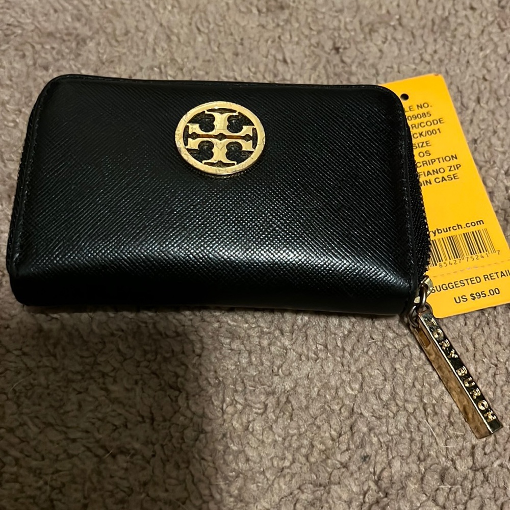 Tory Burch Robinson Black Saffiano Zip Coin Case/Card Holder